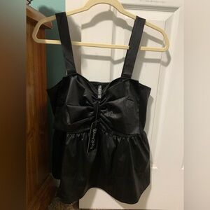Chic Black Satin Sleeveless Blouse
